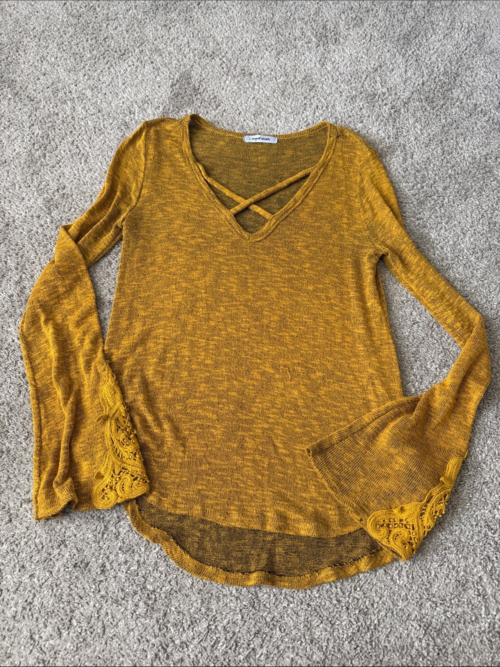 Mustard Crisscross V-Neck Long Sleeve Top